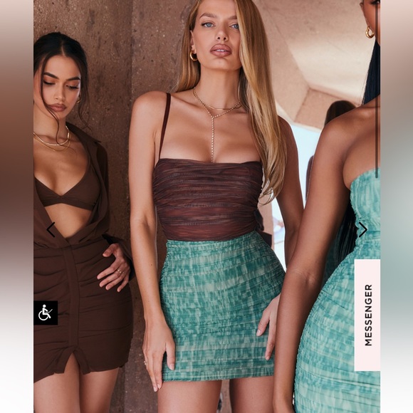 House of CB Aubrey Ivy Print Ruched Mesh Mini Skirt - Picture 7 of 15